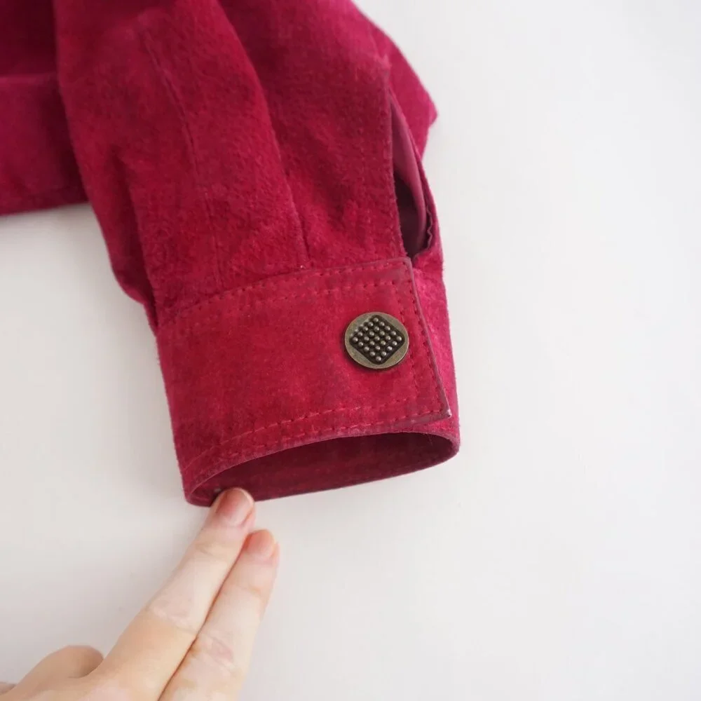 Vintage Just Petites Red Suede Leather Zip Jacket Minimalist Classic Cropped L - Picture 5 of 15